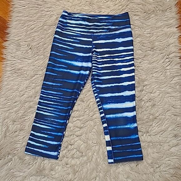 Nike one dri‎ fit recycled polyester stretch blue tye dye athletic capris - Picture 1 of 9